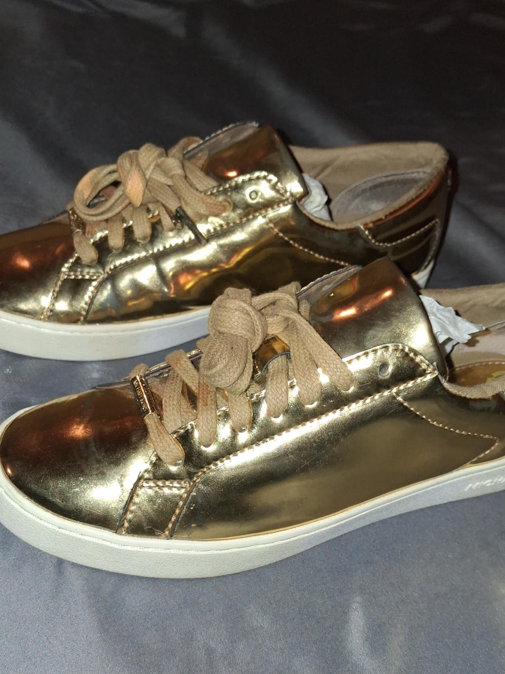 Michael Kors Gold Metallic Low-Top Sneakers with Tan Laces